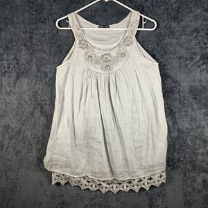 Gaby Eden Tank Top Women Large White Cottagecore Boho Dressy Silk